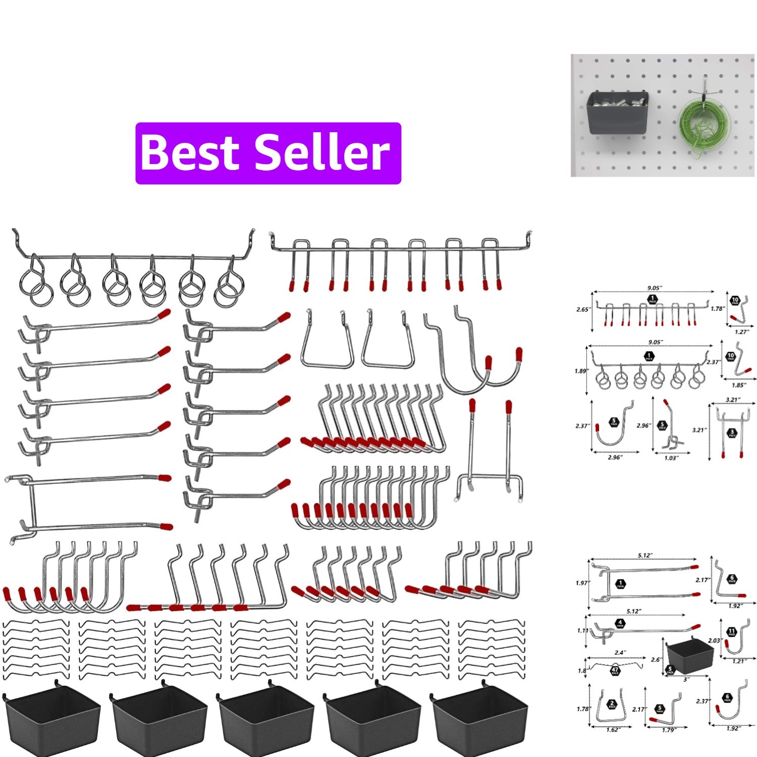 114 pcs Pegboard Hooks Assortment with Metal Hooks Sets, Pegboard Bins, Peg L...