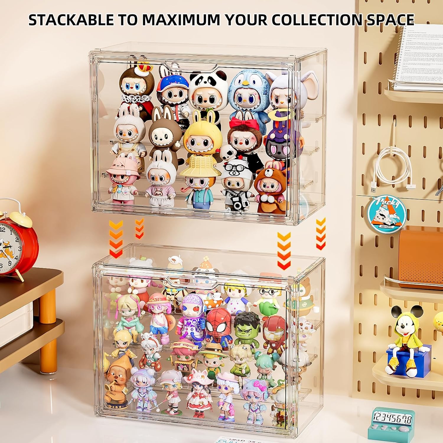 Clear Acrylic Display Case 4 Layers - 2 Pack Figure Figurine Display Case