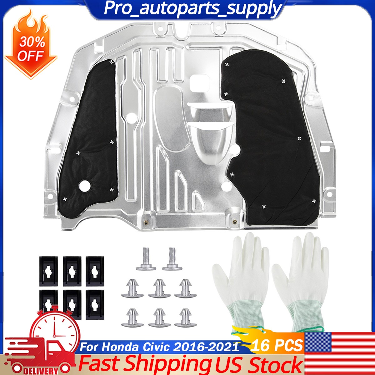 16-Pc Full Aluminum Engine Splash Guard Skid Plate Kit for Honda Civic 2016-2021
