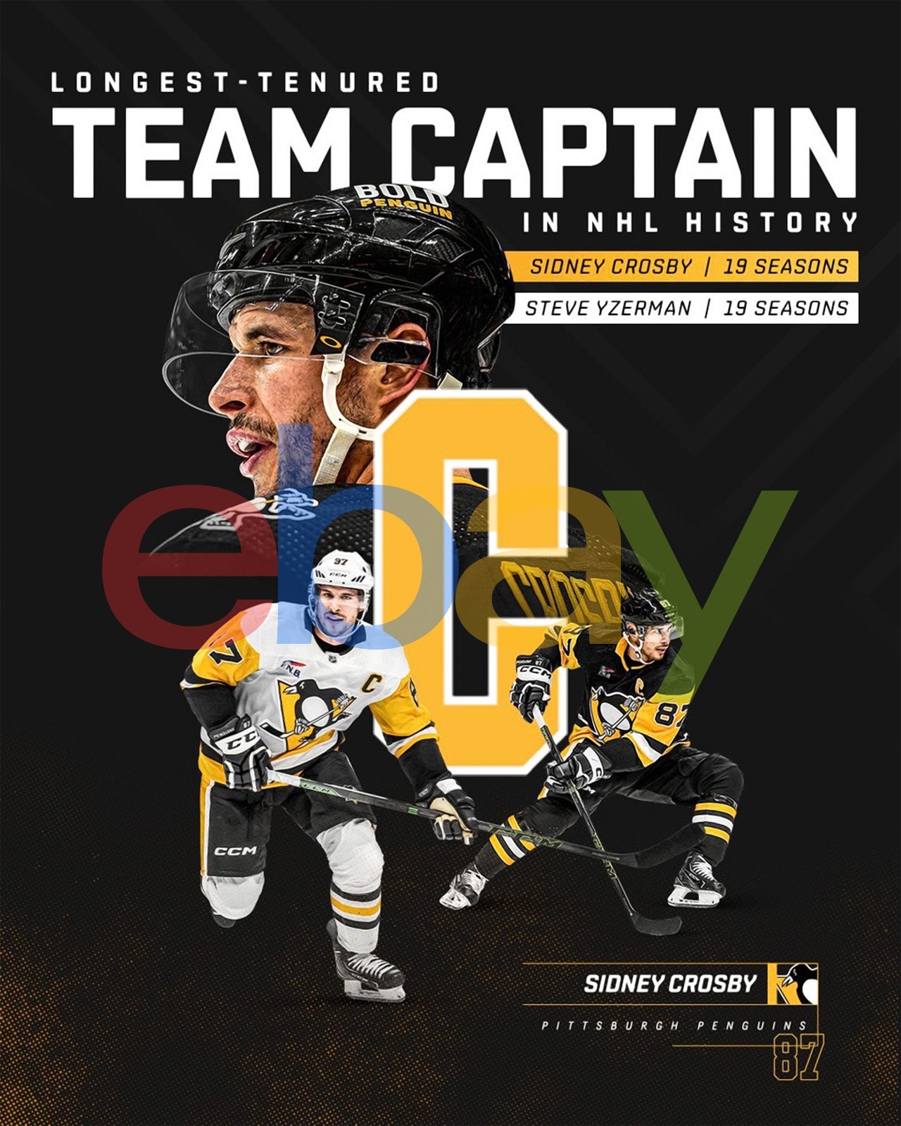 Sidney Crosby Longest Tenured Captain Pittsburgh Penguins 8x10 NHL Hockey Photo