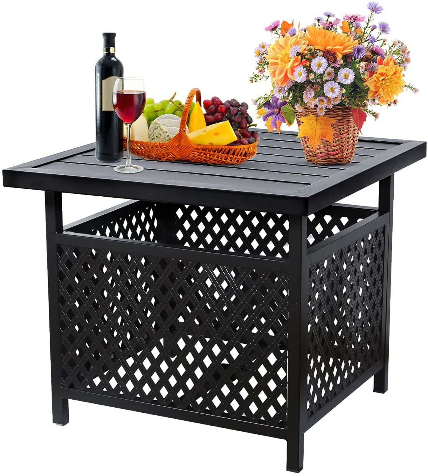 Outdoor Table Bistro Coffee Table Side Table with Umbrella Hole for Pool Porch