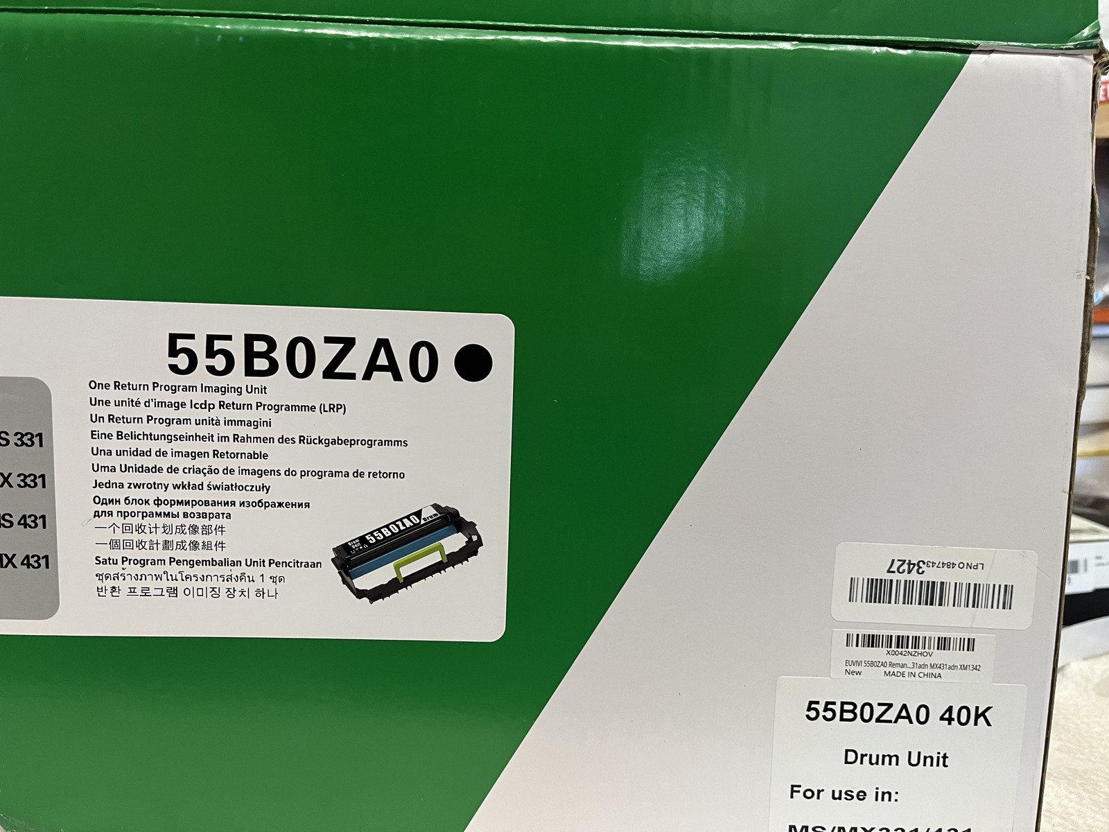Genuine Lexmark 55B0ZA0 Return Program Imaging Unit MS331 MS431 MX431 – Open Box