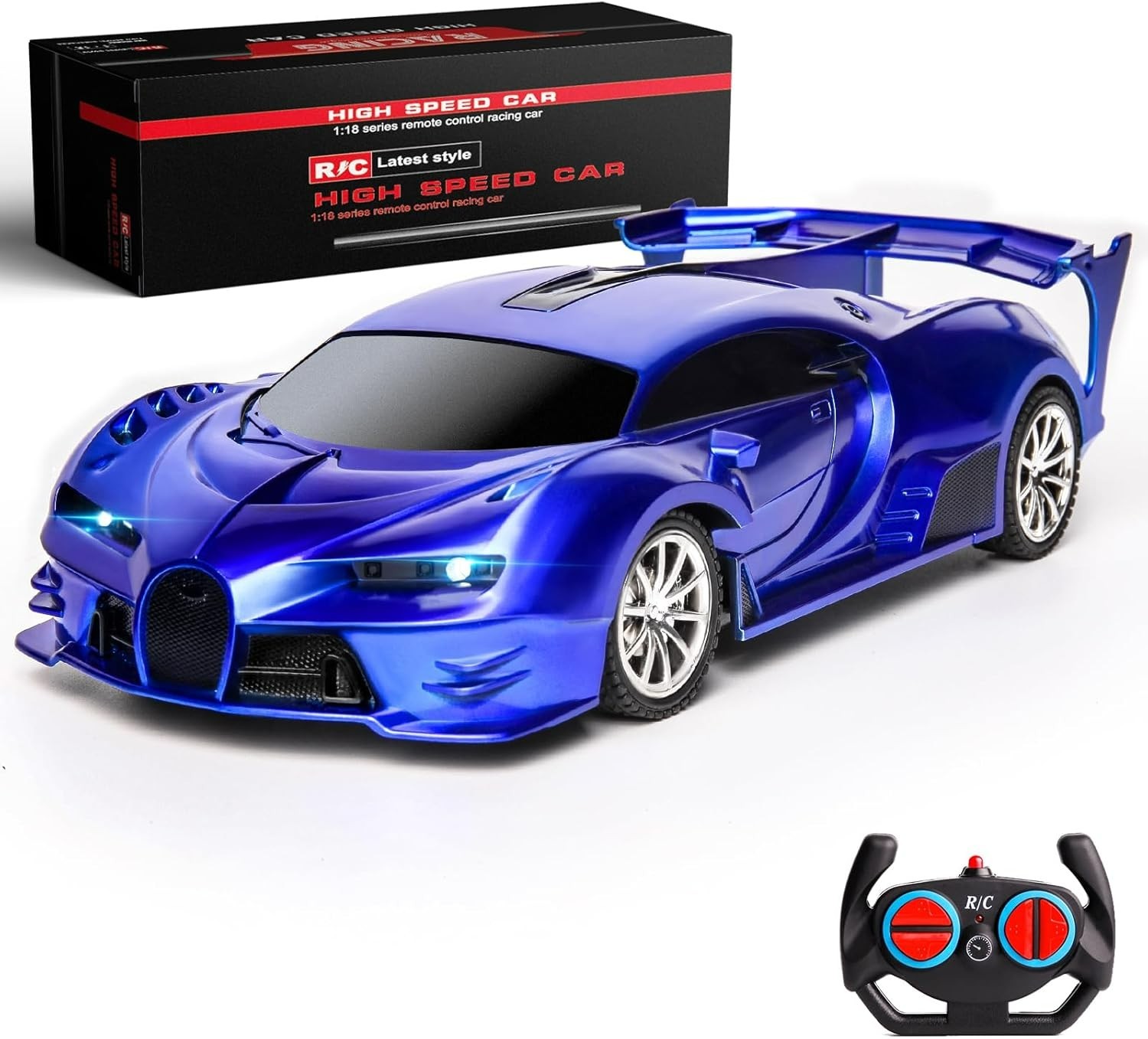 Coche teledirigido recargable de alta velocidad 1/18, color azul