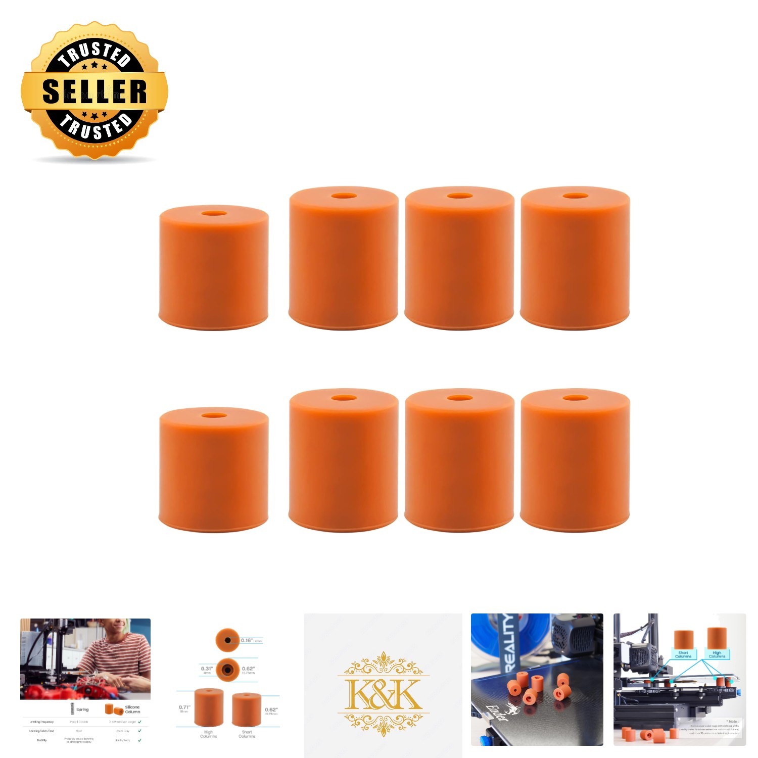 Solid Column Silicone Bed Stabilizers - 8PCS for Effortless 3D Printer Leveling