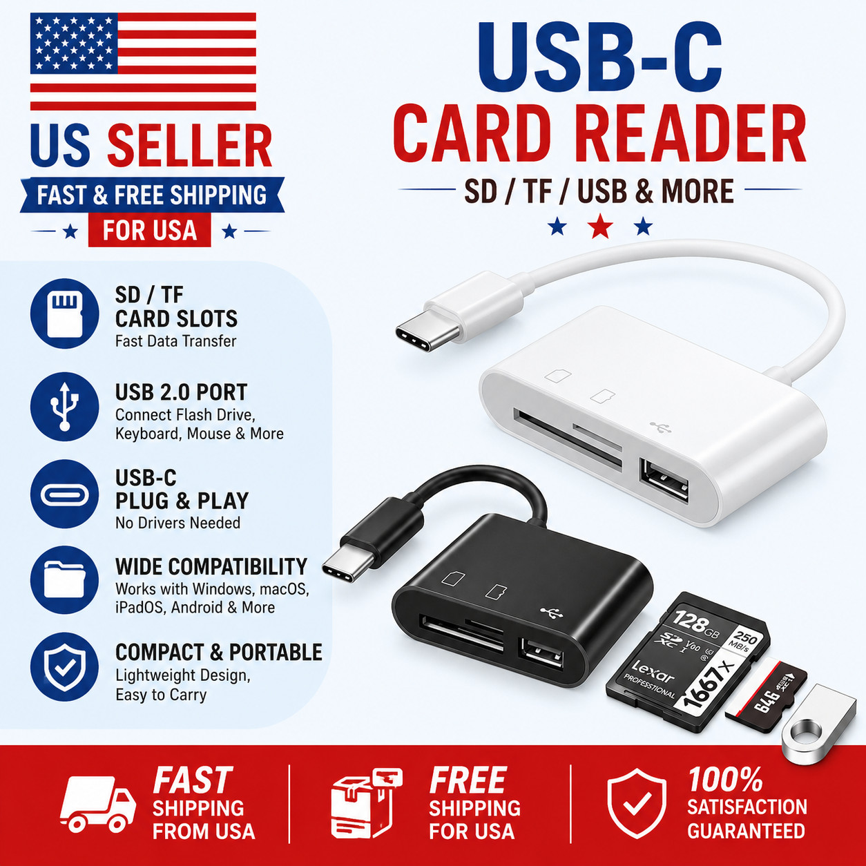 USB C SD Card Reader, Micro SD to Type C OTG Adapter for SDHC SDXC TF USB