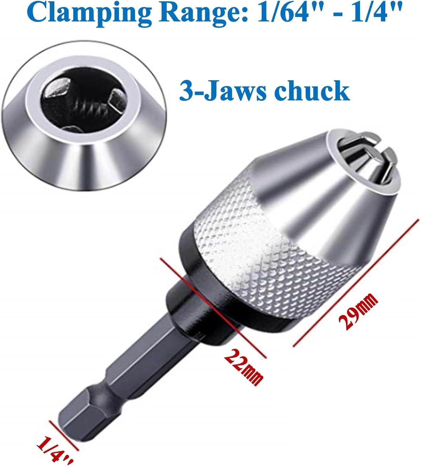 Keyless Chuck Adapter for Impact Driver - 2Pcs Impact Drill Adapter 1/4 Hex S...