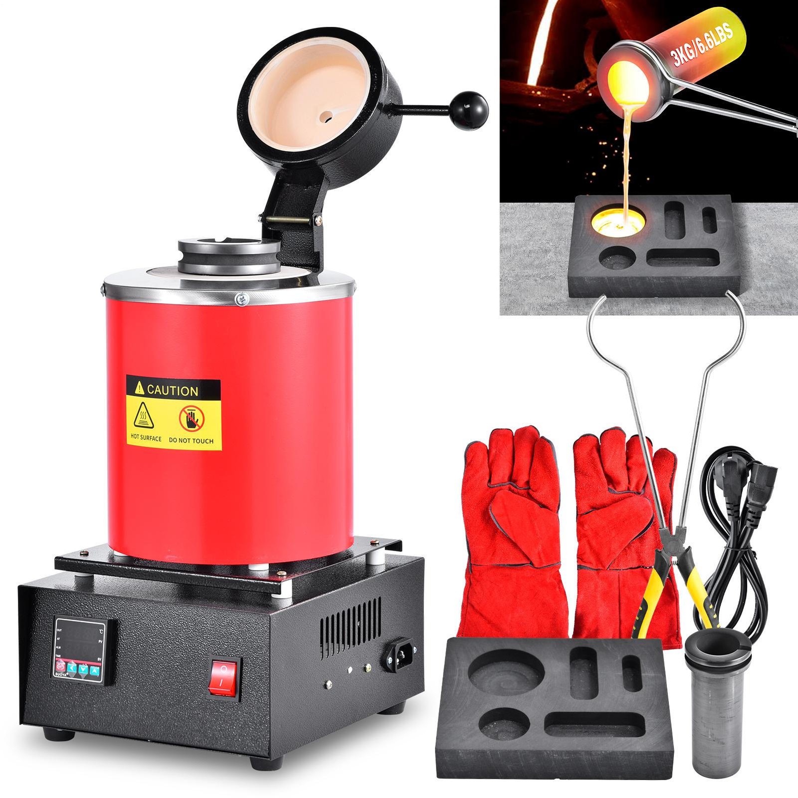 6.6 lb Crucible Metal Melting Furnace 1500W Melting Furnace Kit