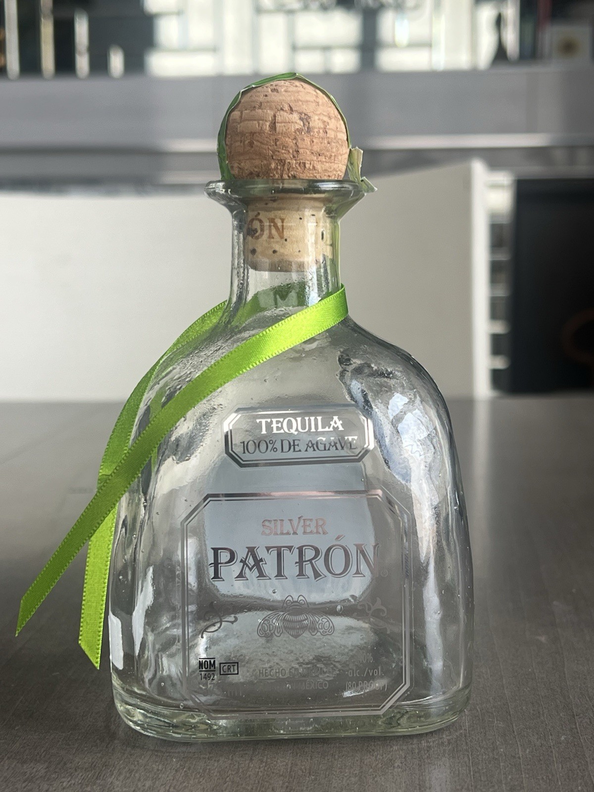 Empty Patron Silver Tequila Glass Bottle 375ml Liquor Bar Arts & Crafts w/ Cork