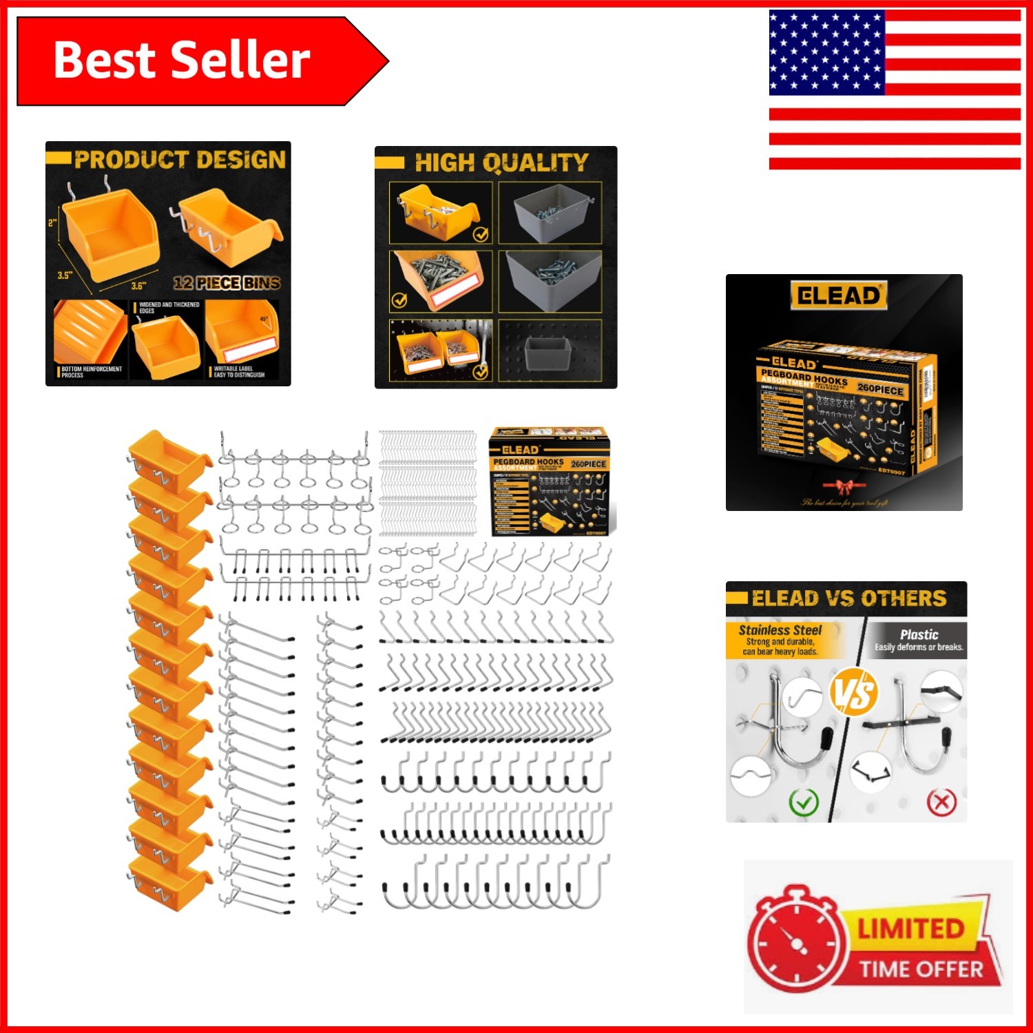 Complete 260-Piece Pegboard Hook Set: Durable & Versatile Workspace Solution
