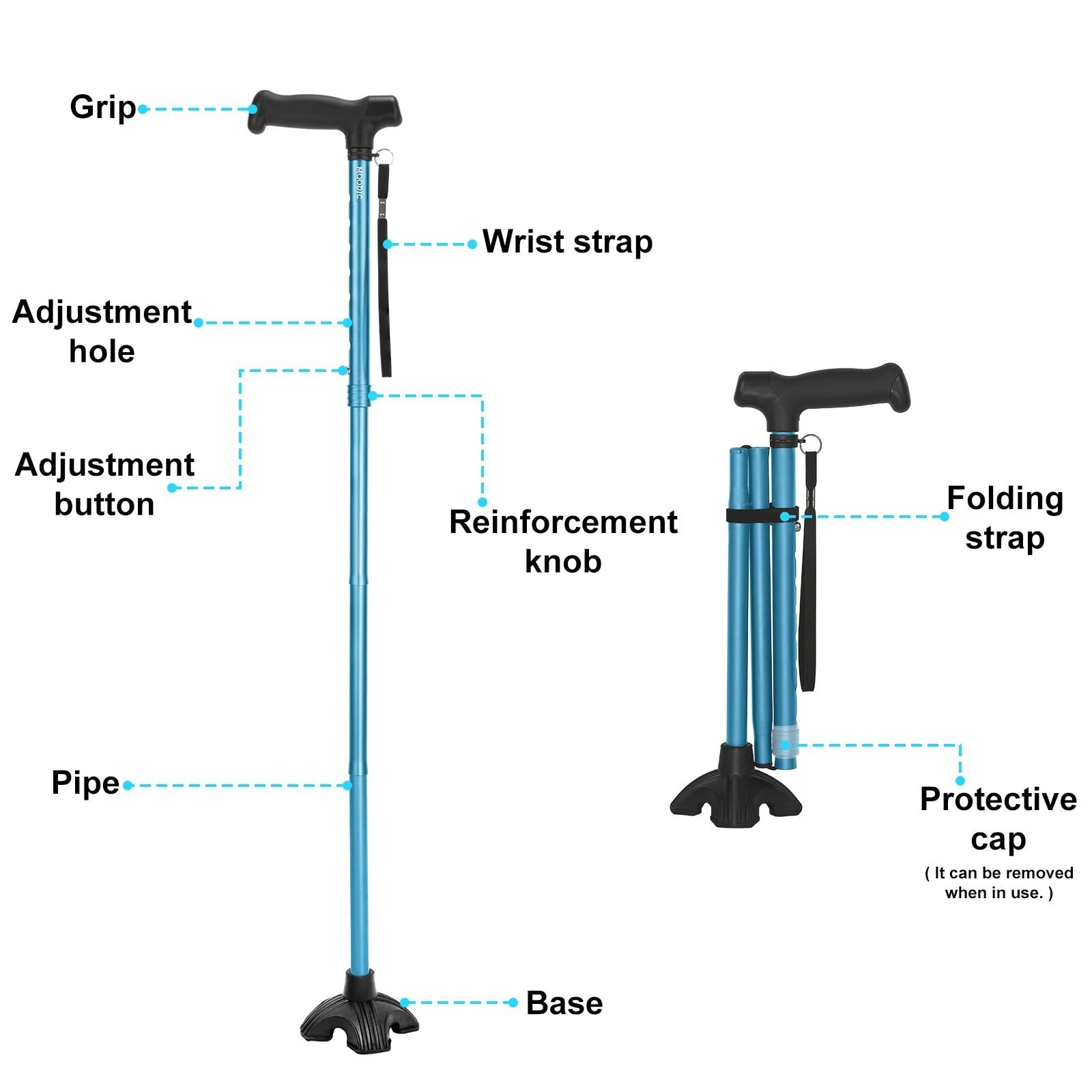 MOODIC Extra Tall Walking Cane, 300 lbs Capacity, Adjustable Height, Blue