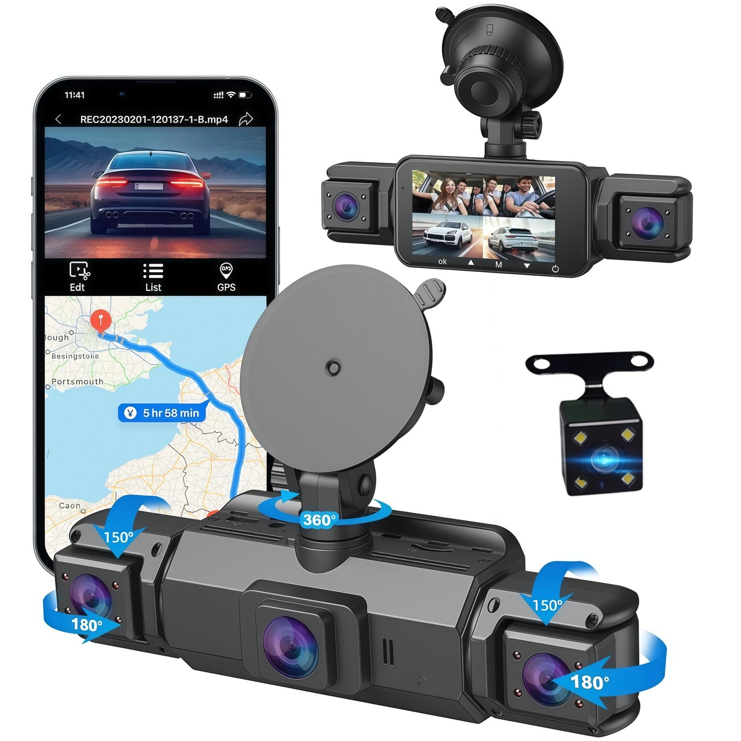 1080P 4 Channel Wifi Dash Cam Driving Recorder HD Car Front+Rear Camera G-Sensor