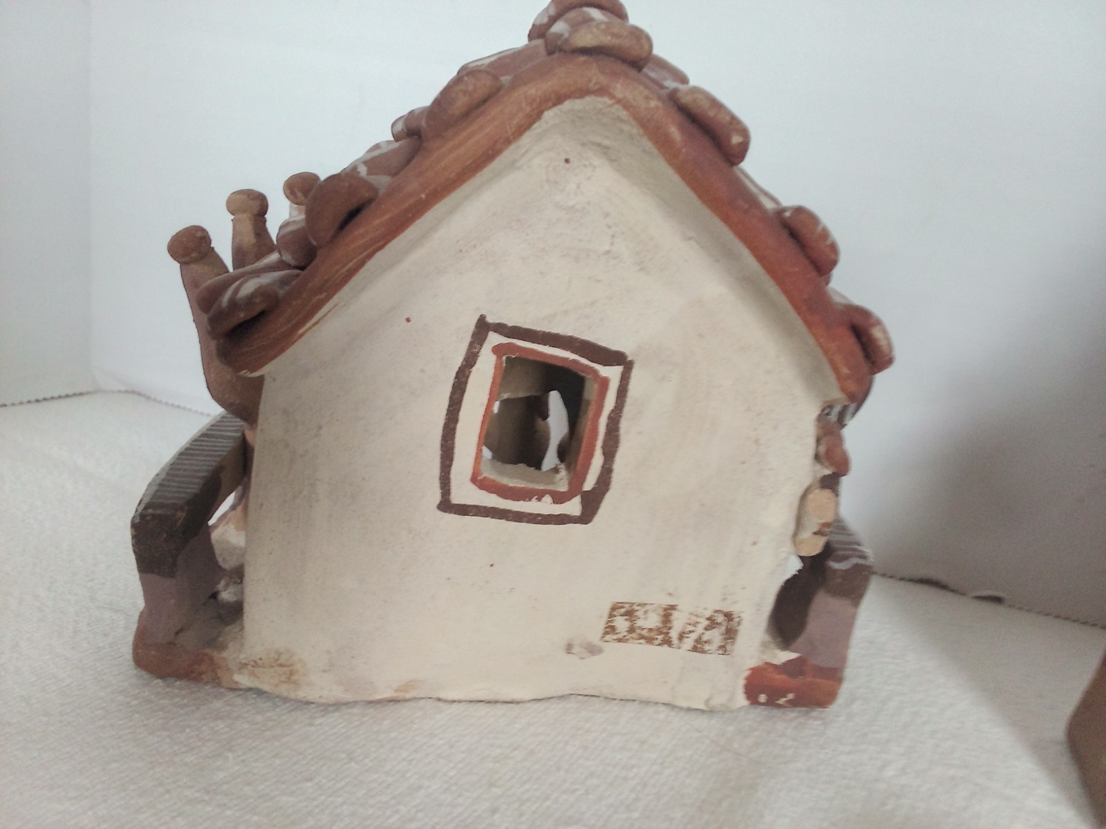 Vintage Terra Cotta Peruvian Pottery Village 3 Buildings Folk Art.