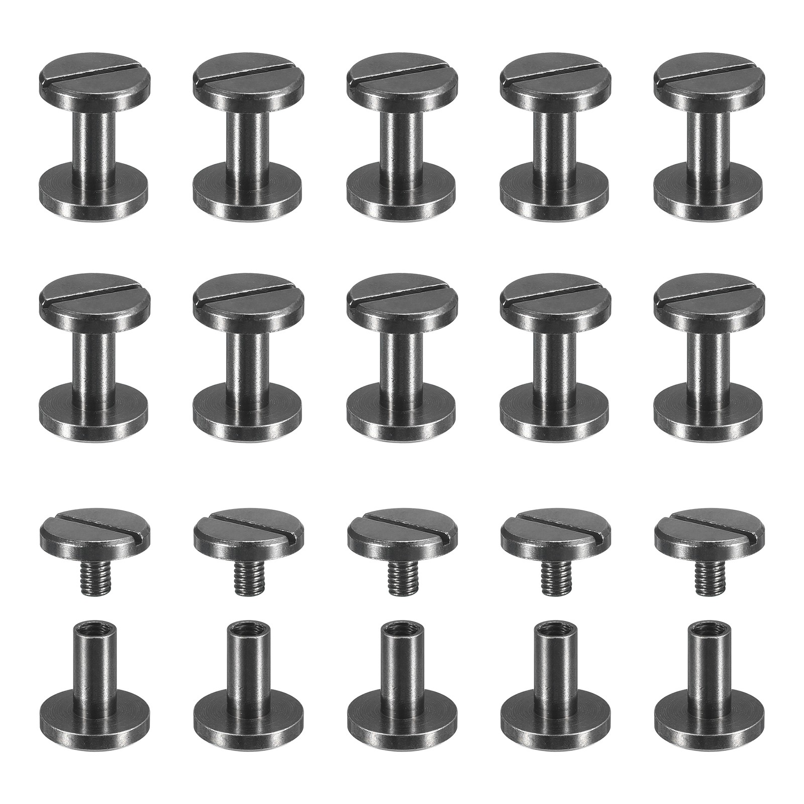 30Pack Brass Chicago Screws, 8x10mm Post Nail Stud Rivets, Black