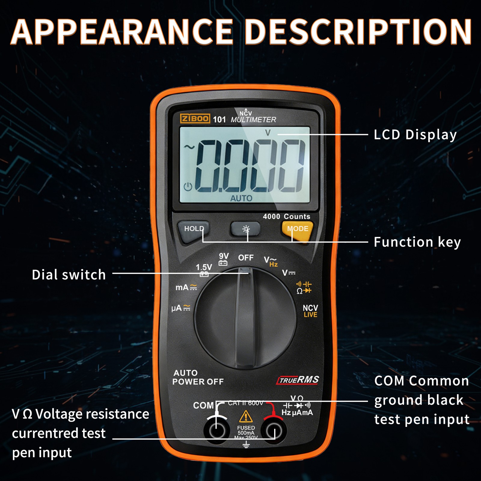 ZIBOO 101 Mini Digital Multimeter TRMS Pocket Multi Tester AC/DC Current NCV