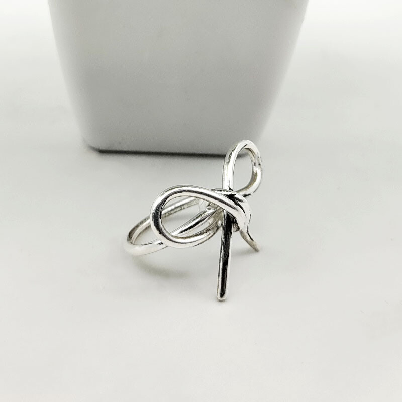 Real 925 Sterling Silver Ribbon Bow Solid Women's Ring Gift for her