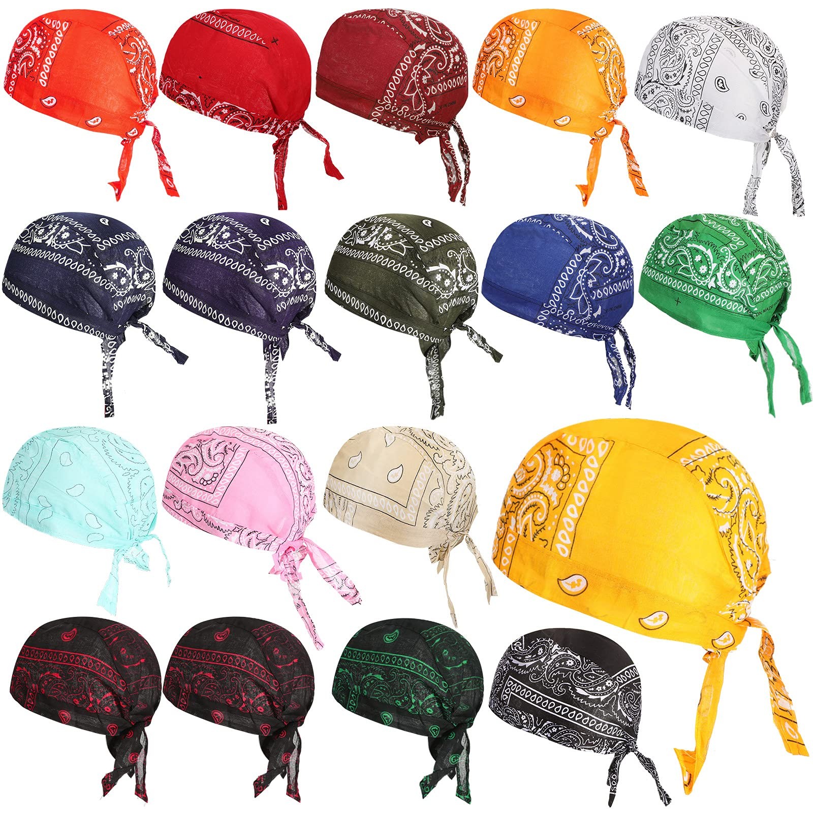 Xaatren 18 Pieces Do Rag Skull Cap Paisley Pattern 4X-Large, Multicolor