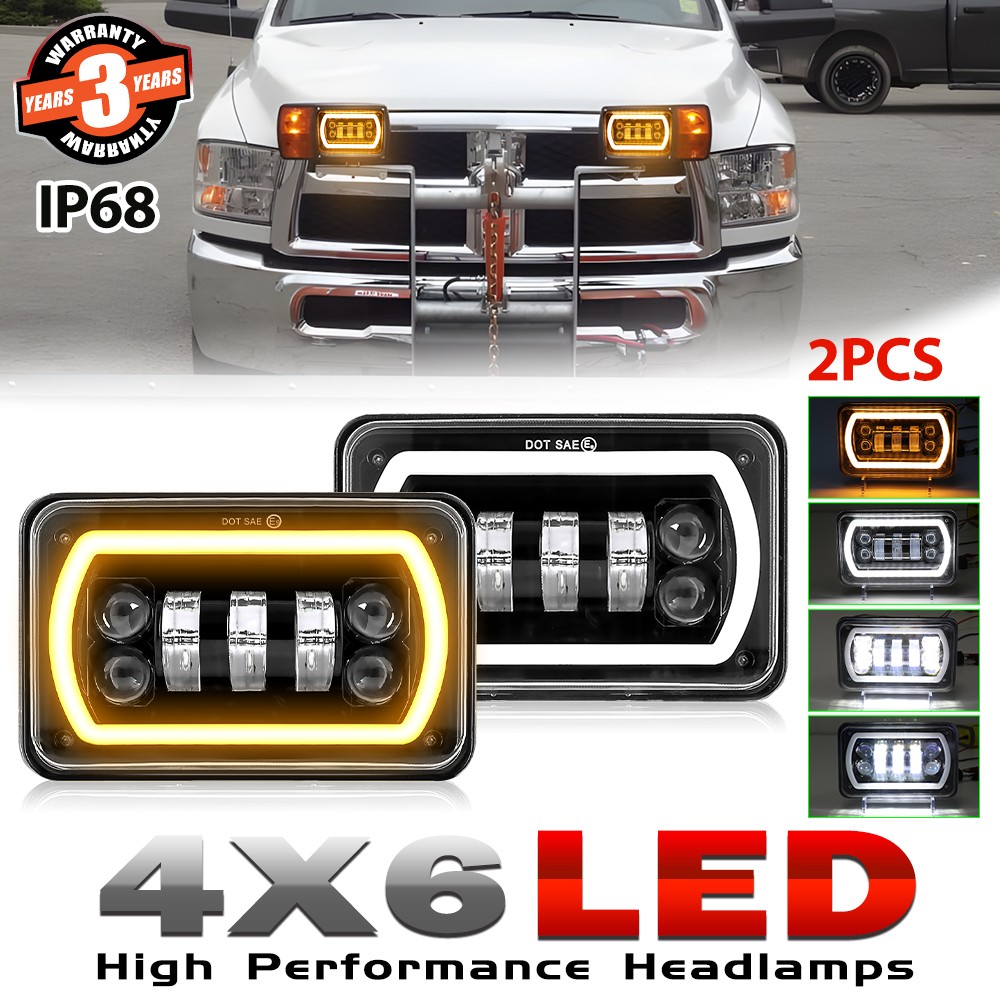 2PC 4x6"LED Headlights HALO DRL Hi/Lo Beam For BLIZZARD Snowplow Snow Plow 680LT