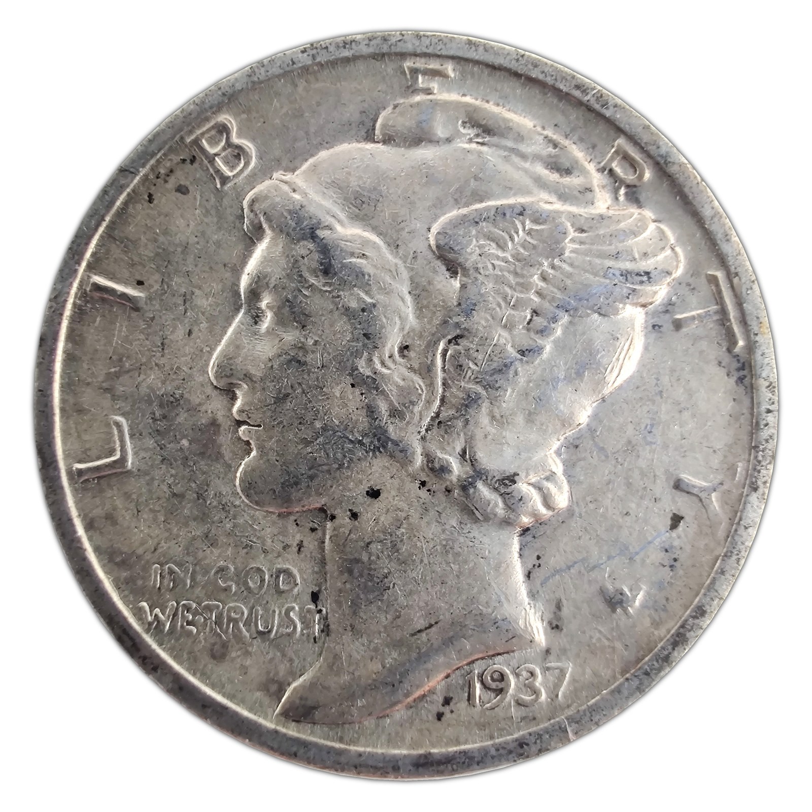 1937-D Mercury Dime VF Very Fine 90% Silver