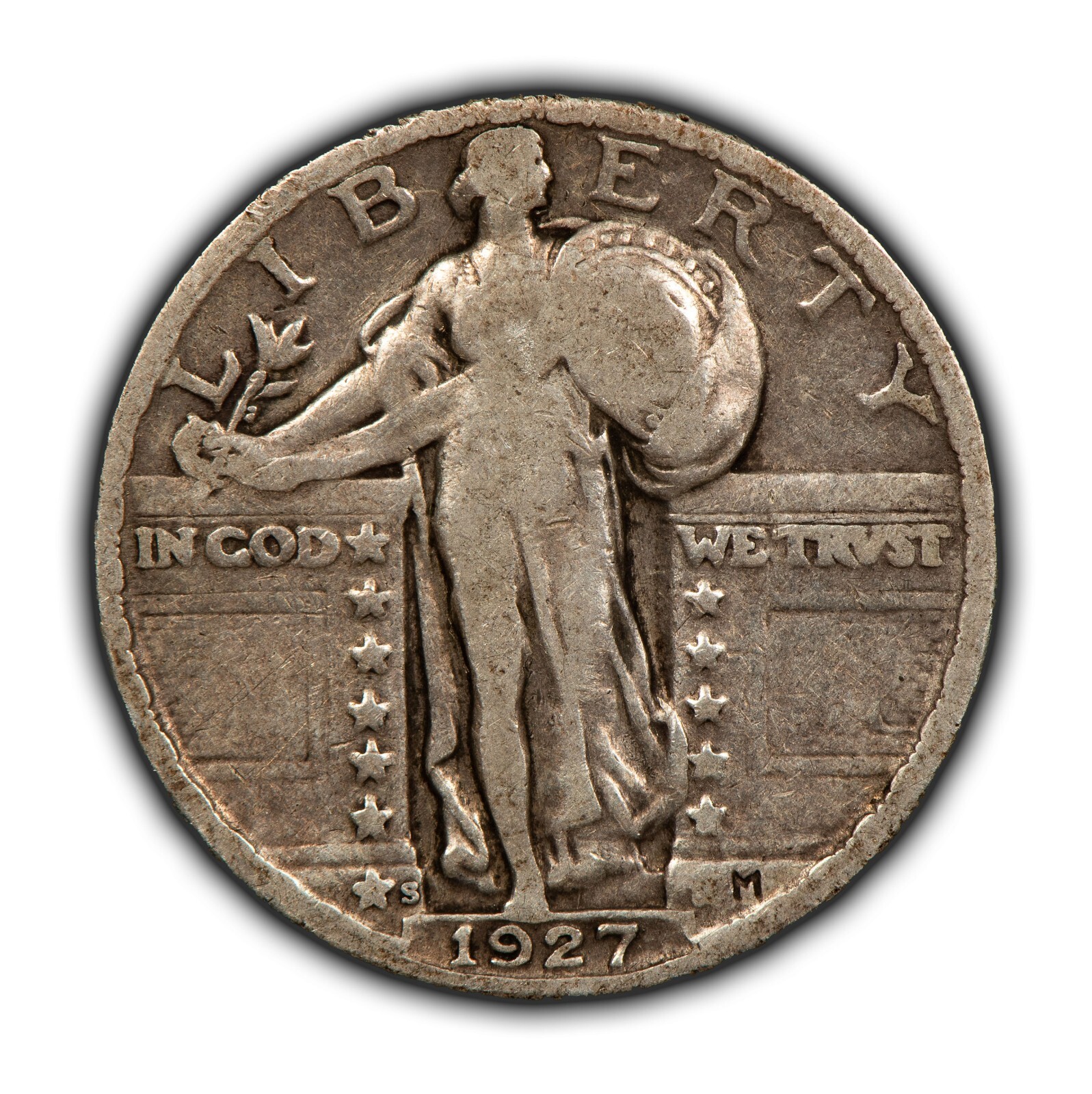 1927-S 25c Standing Liberty Silver Quarter - Fine Semi Key Date - SKU-Z5617