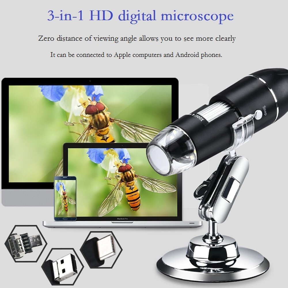 1600X Focus Microscope 3in1 HD Digital Microscope Electron USB Microscope