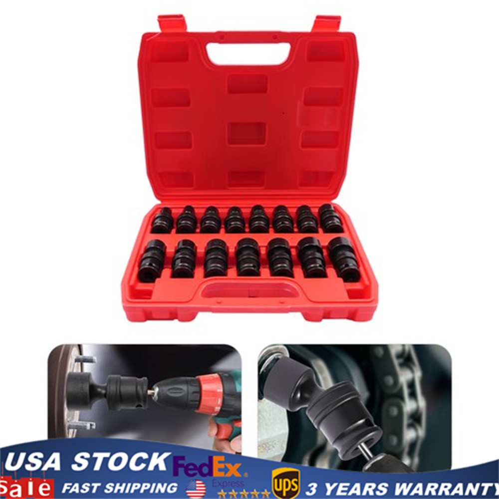 3/8" Drive Shallow Impact Universal Joint Socket Set, 15-Piece Swivel Socket Set