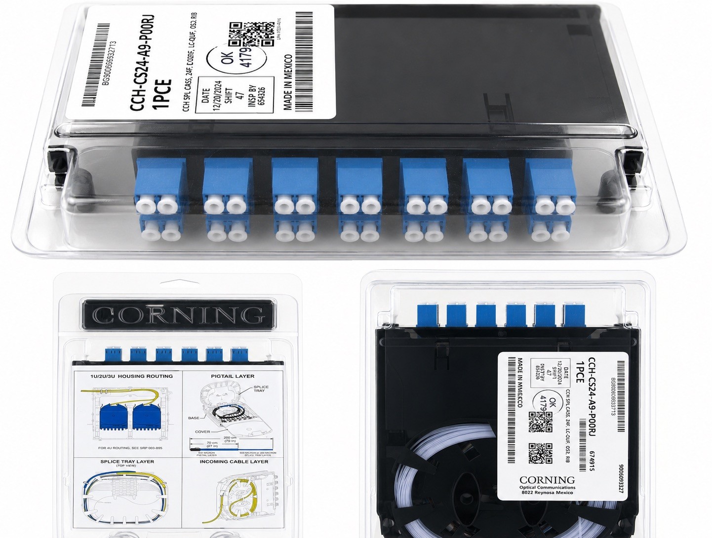 Corning CCH-CS24-A9-P00RJ CCH Splice Cassette 24F LC UPC Ribbon Fiber