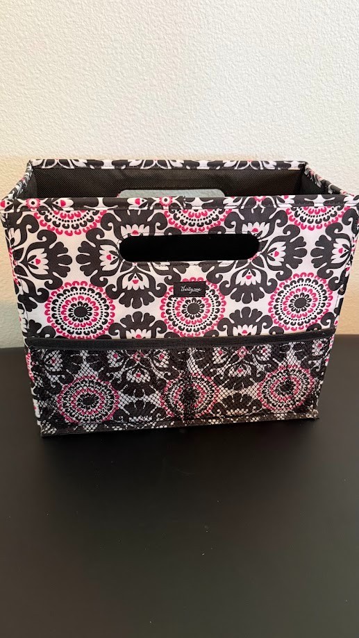 Thirty One Fold N File Organizer Pink Pop Medallion Black Lace Trim EUC