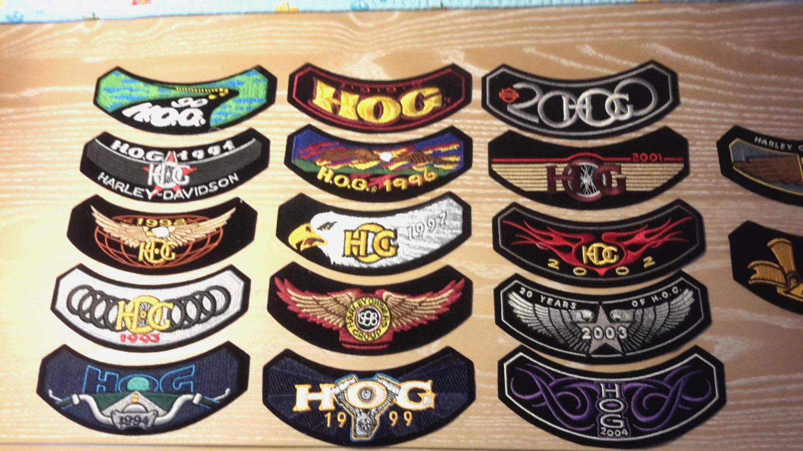 Harley Davidson HOG Patches Lot of 17- 1990 to 2004 plus 2 - 10yr member patches