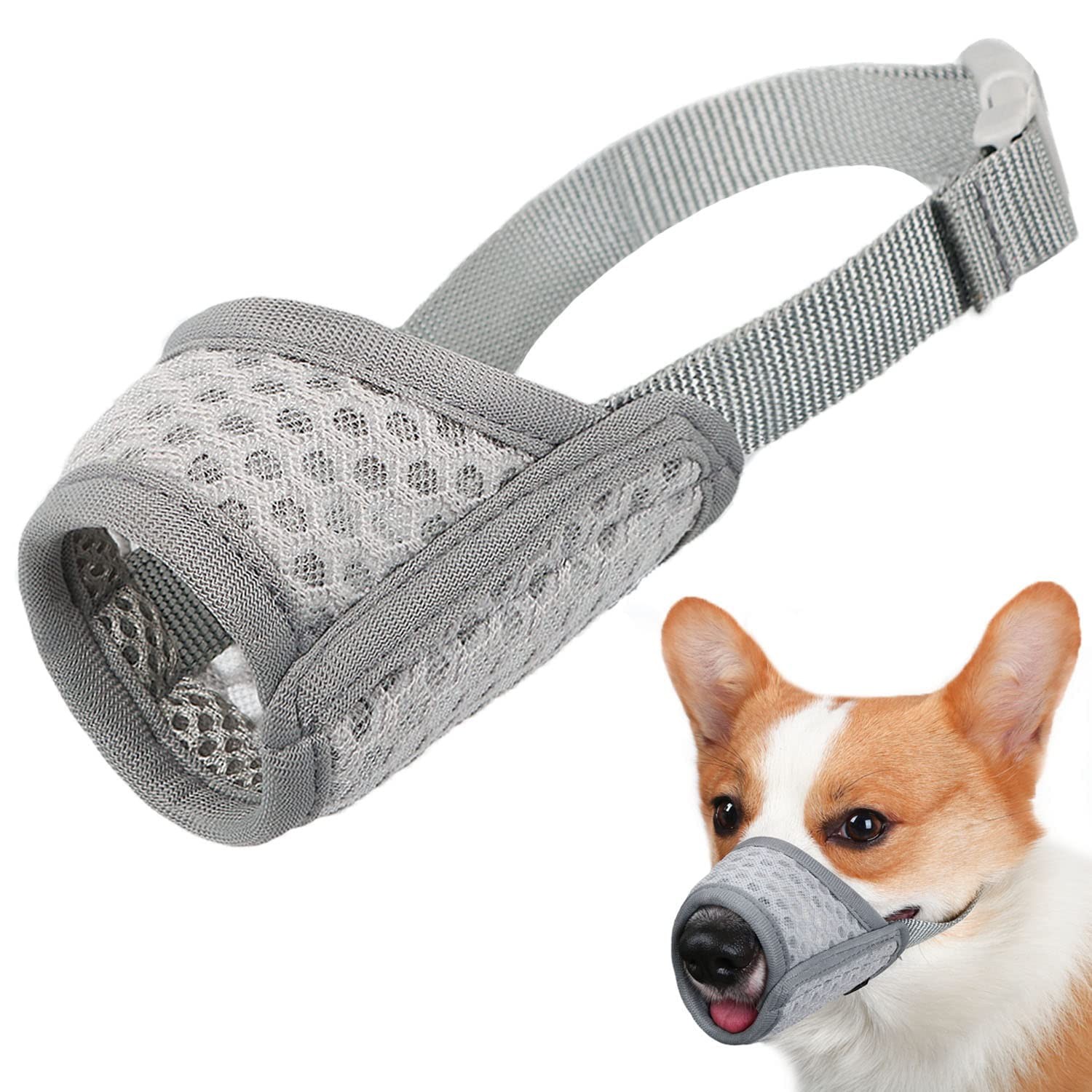 Mayerzon Dog Muzzle, Puppy Soft Mesh Muzzle for Small S-(Snout 6¼”-7”), Grey