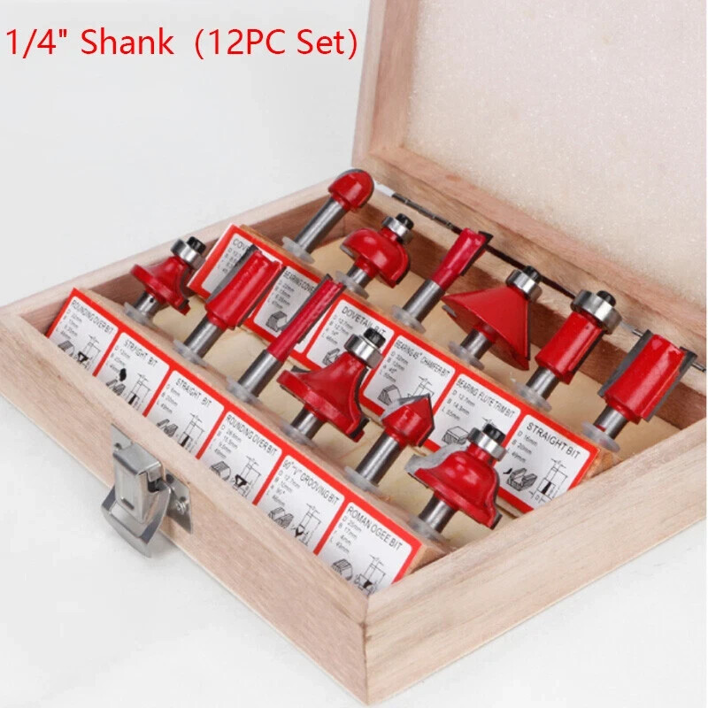 12 PCS Shank Router Bit 1/4  Milling Cutter Trimming Set