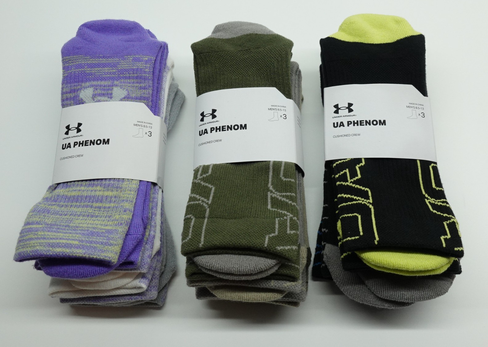 Under Armour UA Phenom Socks Mens 3 pack 8.5-13 Cushioned Crew *PICK YOUR SET*