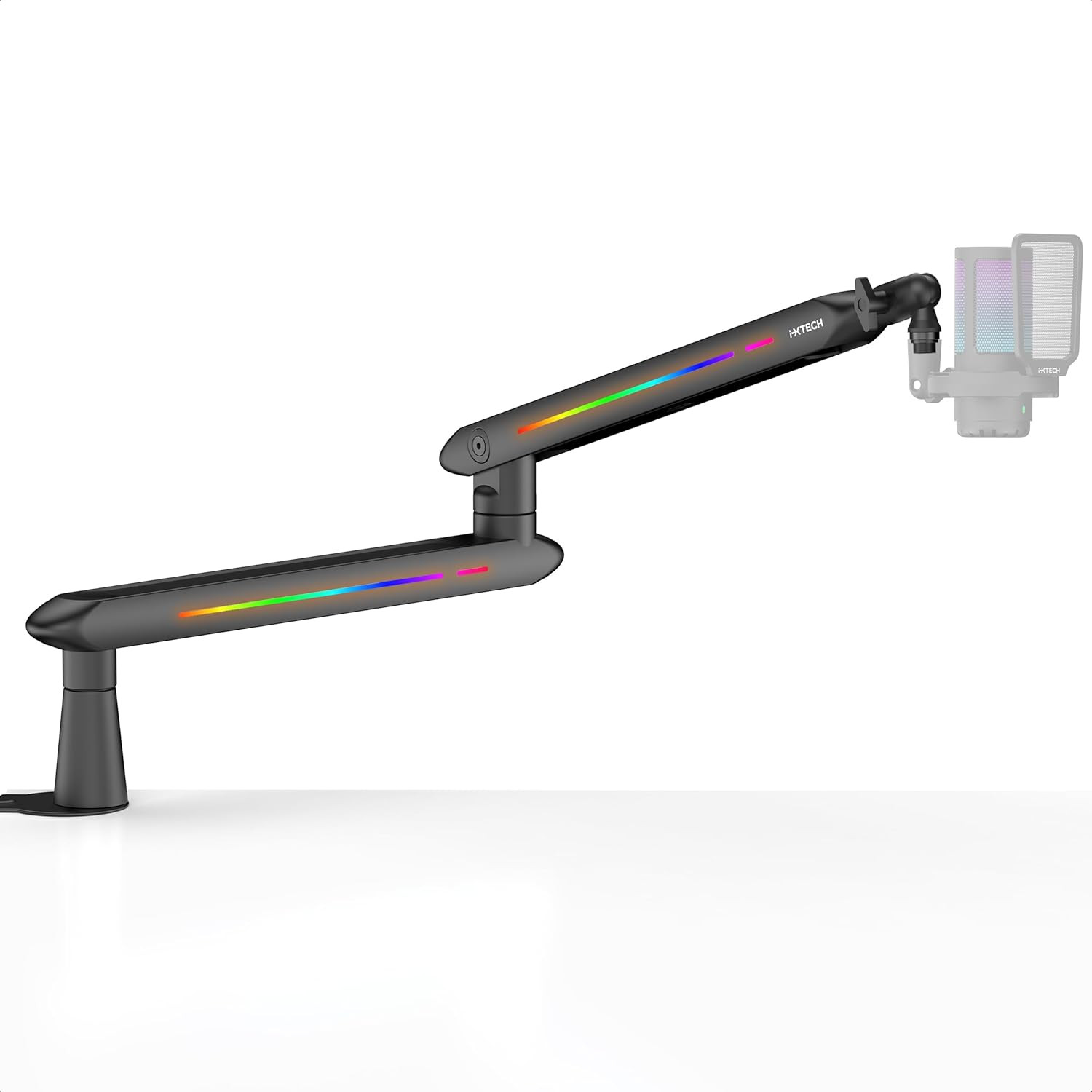 Brazo Microfono RGB Bajo Perfil Ajustable Escritorio Giratorio Podcast Streaming