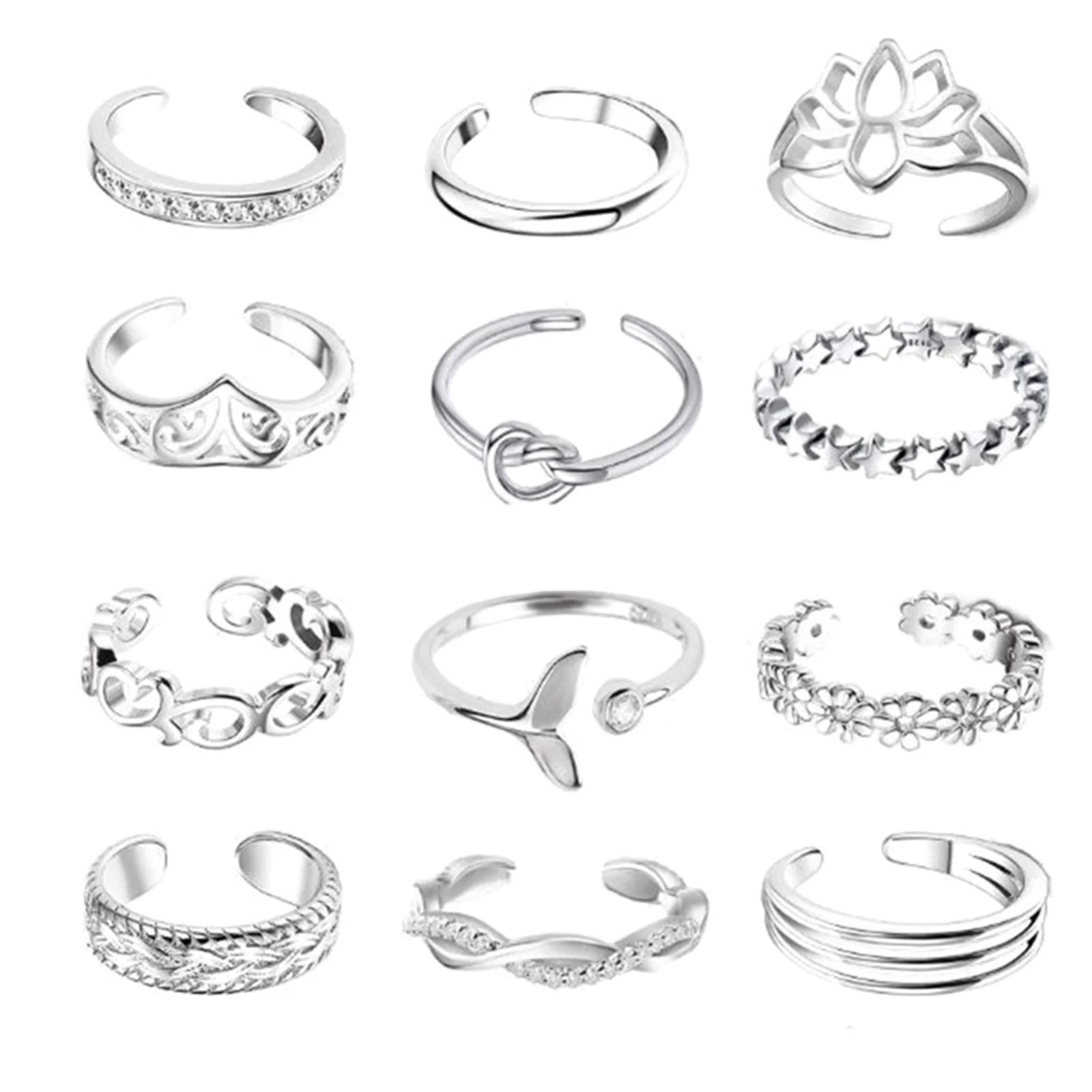 12PCS Open Toe Rings Adjustable Summer Beach Foot Jewelry Set