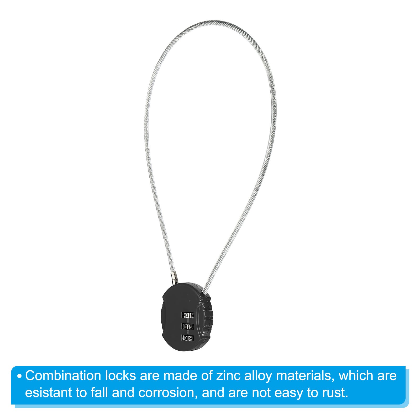 Small Combination Block 14.9", 1pc 3 Digit Luggage Lock, Black