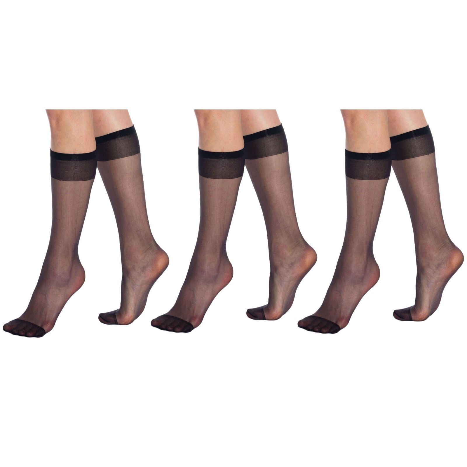Sheer Knee High Socks for Women 15 Denier Stay up Band 3 Pairs