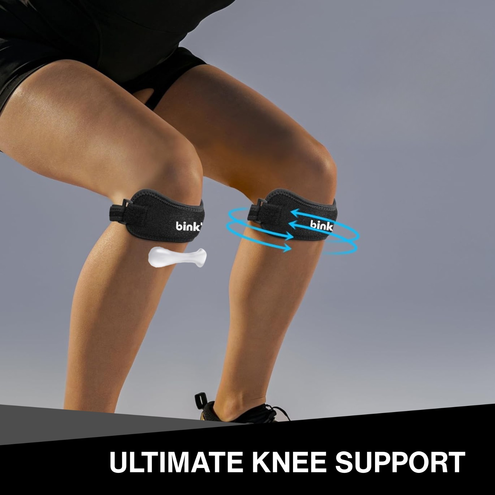 2 Pack Knee Brace, Support Strap, Patella Stabilizer, Sports L/XL Black