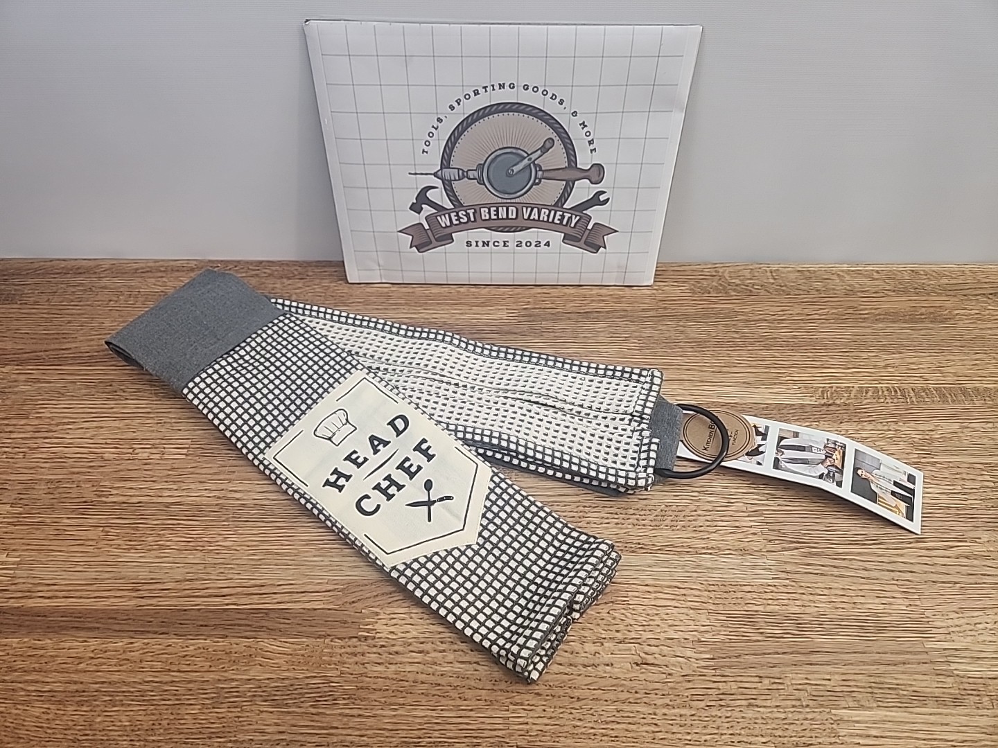 KITCHEN BOA gray cotton "HEAD CHEF" neck worn Dish Towel NWT