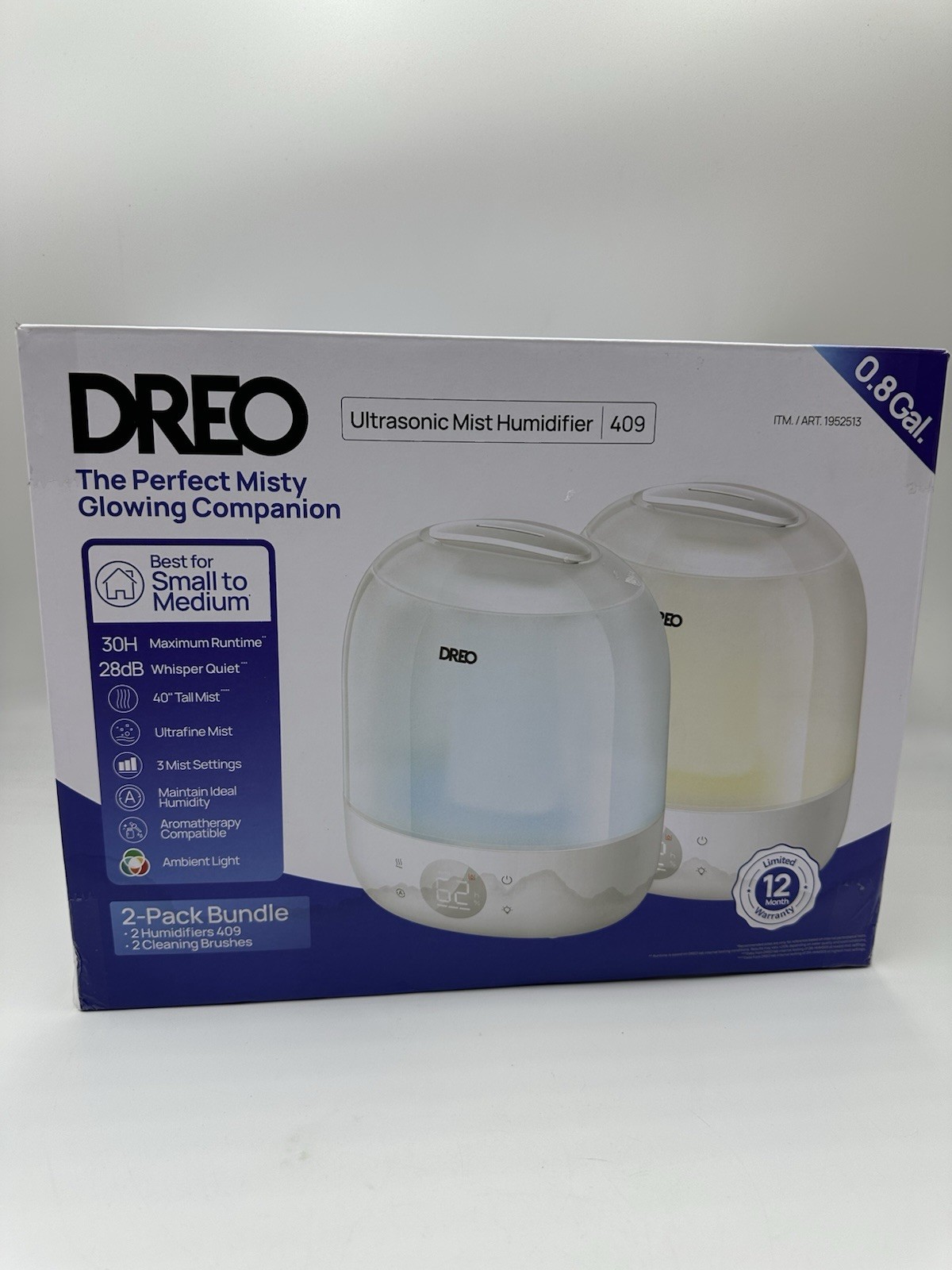 Dreo 409 Ultrasonic Tabletop Humidifier 2-Pack 0.8 Gal Night Light Quiet
