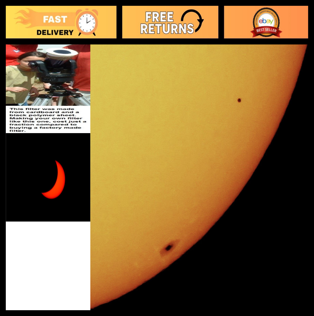 8"x8" Solar Filter Sheet for Telescopes, Binoculars & Cameras - Sun Viewing Acce