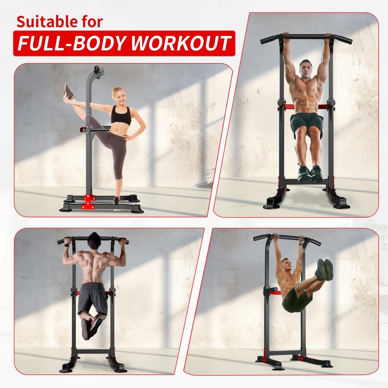 Pull Up Bar Dip Bar Squat Rack Workout Dip Station Height Adjustable Free
