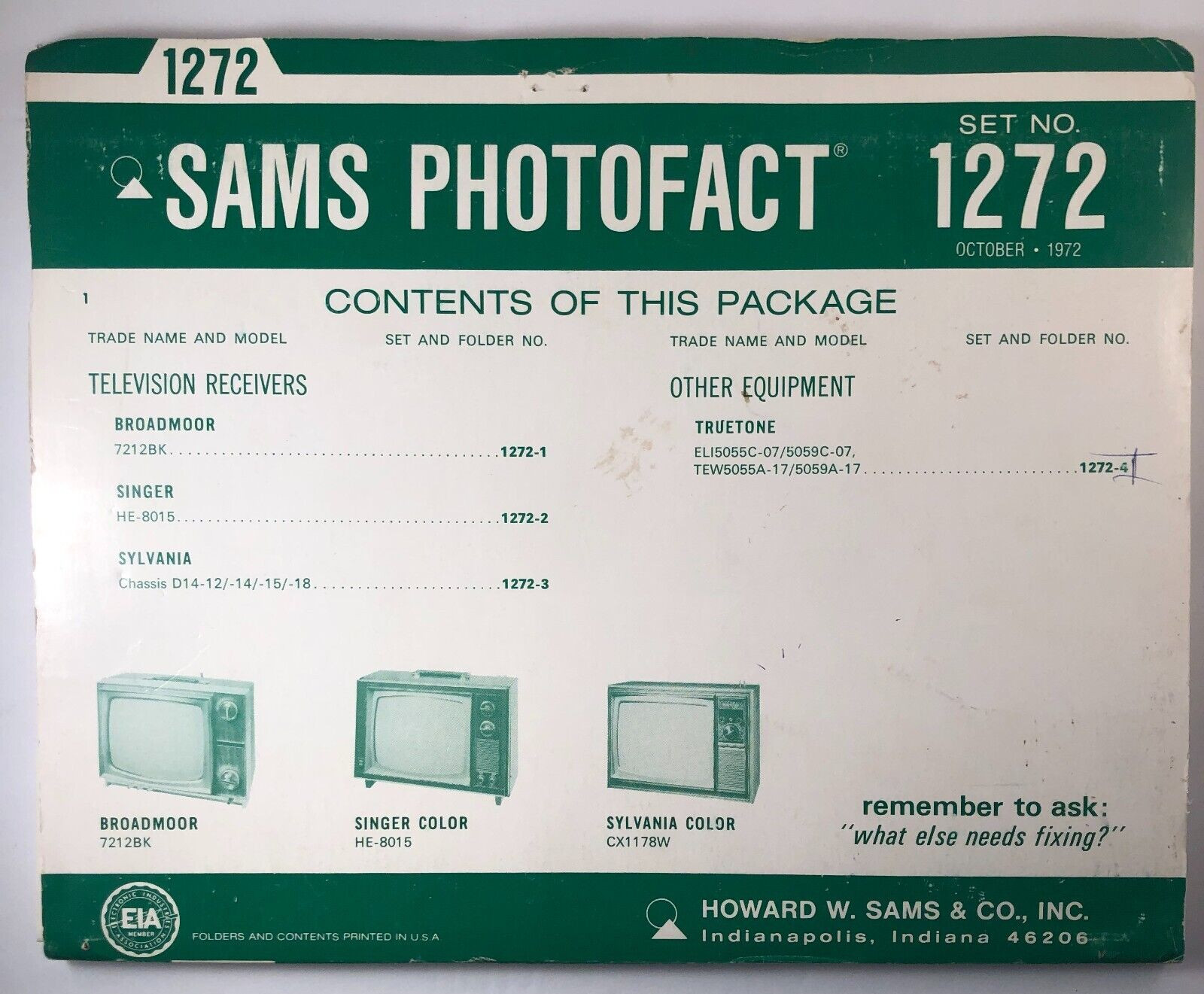 SAMS PHOTOFACT FOLDER SET NO. 1272, 1972, SCHEMATICS & SERVICE MANUALS