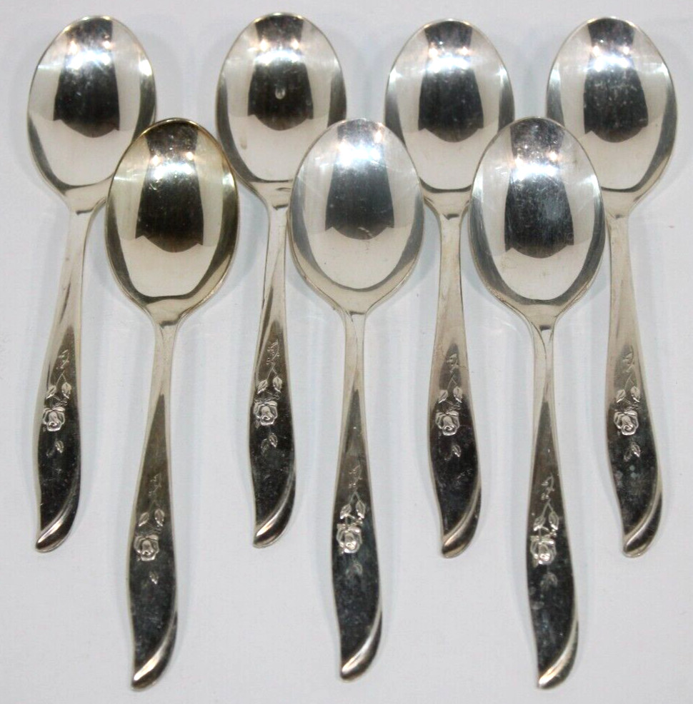 7 International Supreme Silver Plate RANDOM ROSE Teaspoons