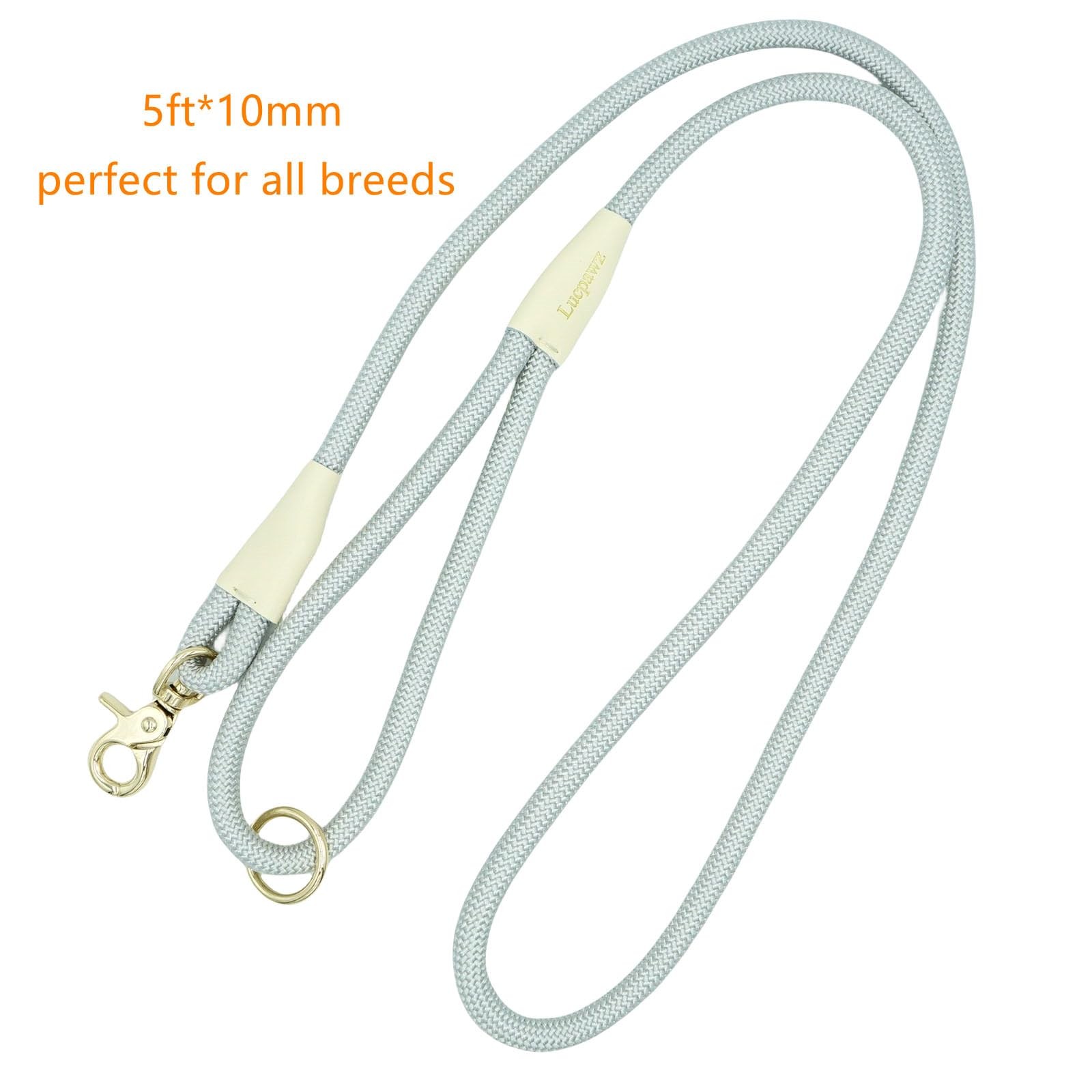 Lobster Snap Pet Leash 5FT Special Strong Nylon Rope Solid Color Grey 10mm