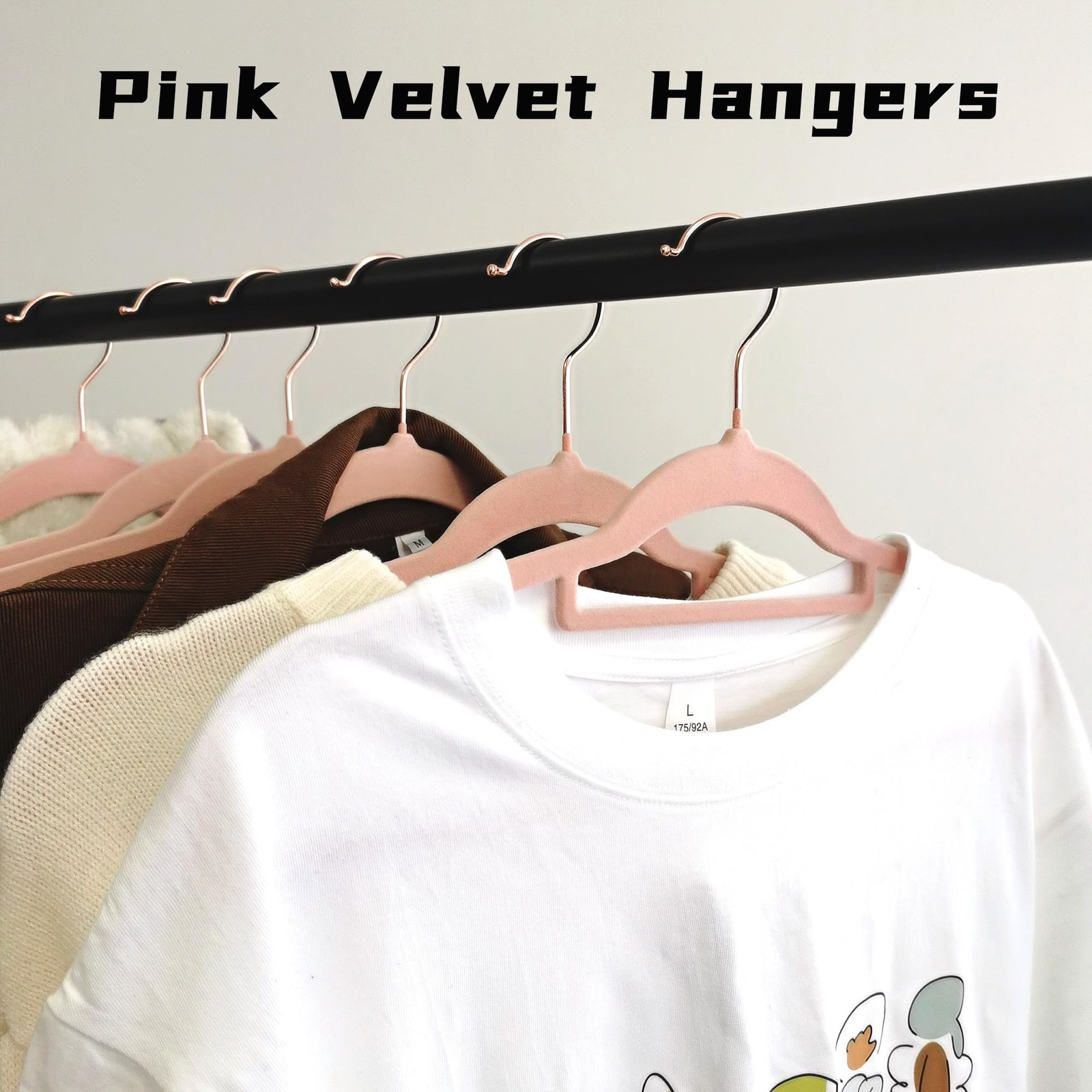 Pink Velvet Hangers 30 Pack - Rose Gold Hook, Space Saving Non-Slip Clothes H...