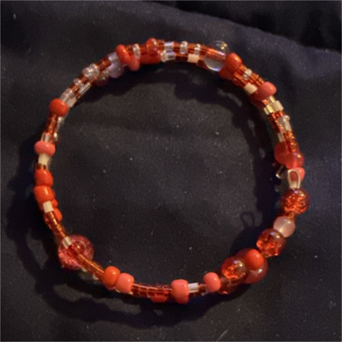 Red Beaded Bracelet with Glass Stones, Round Beads