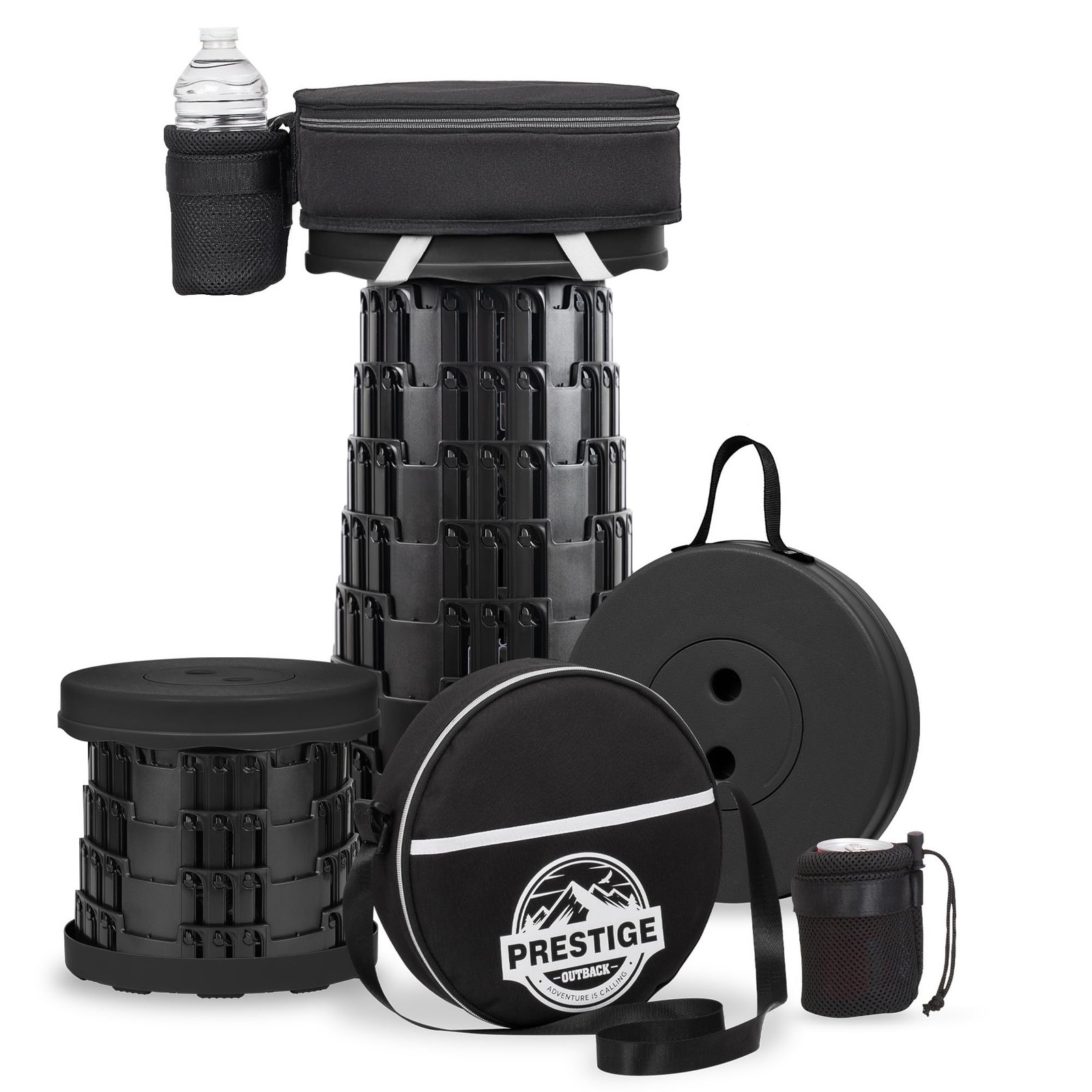Upgraded Collapsible Stool With 3-in-1 Backpack, Cushion & Beverage Holder-