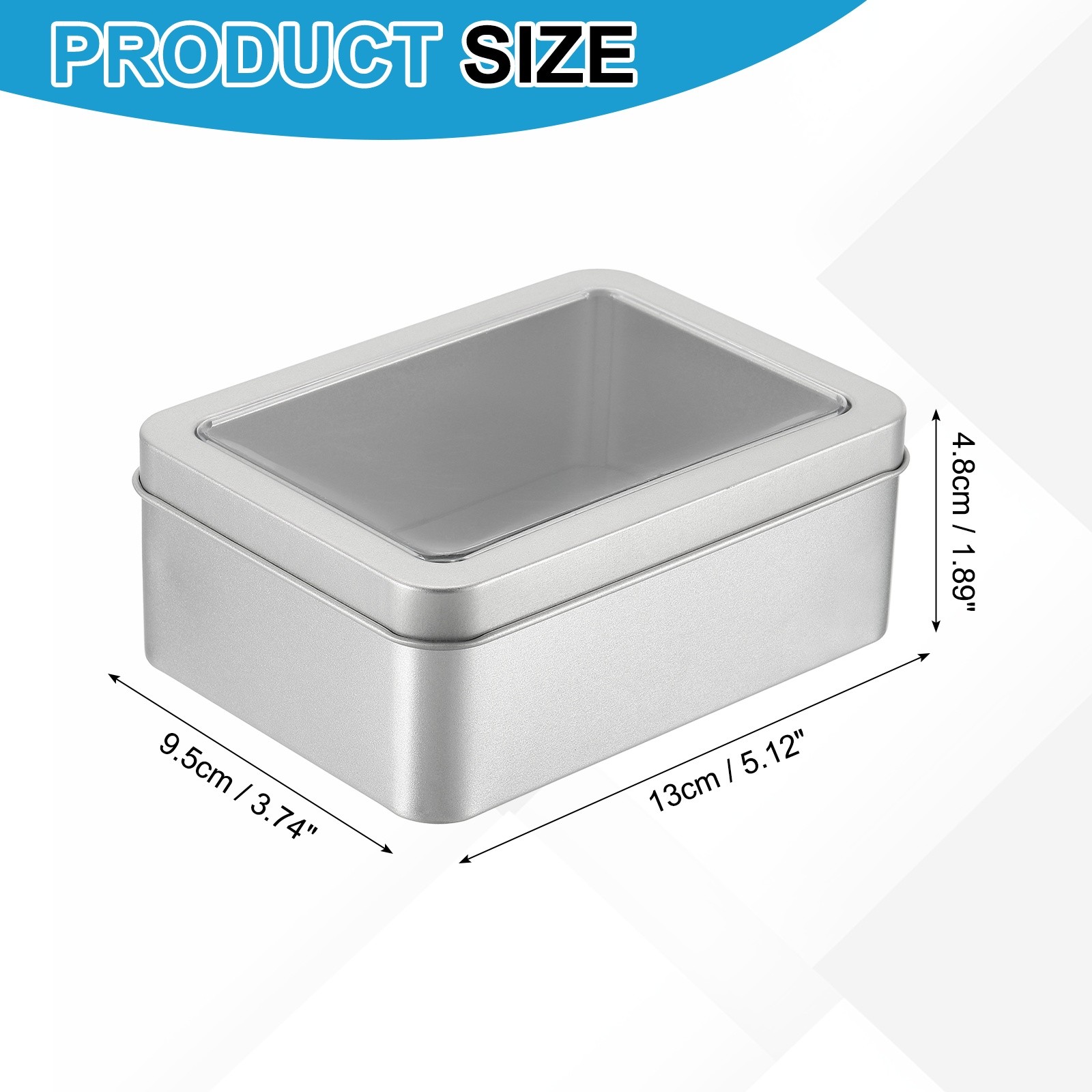 2Pcs 5.1 x 3.7 x 1.9 Inch Rectangular Storage Tins Box with Lid Window