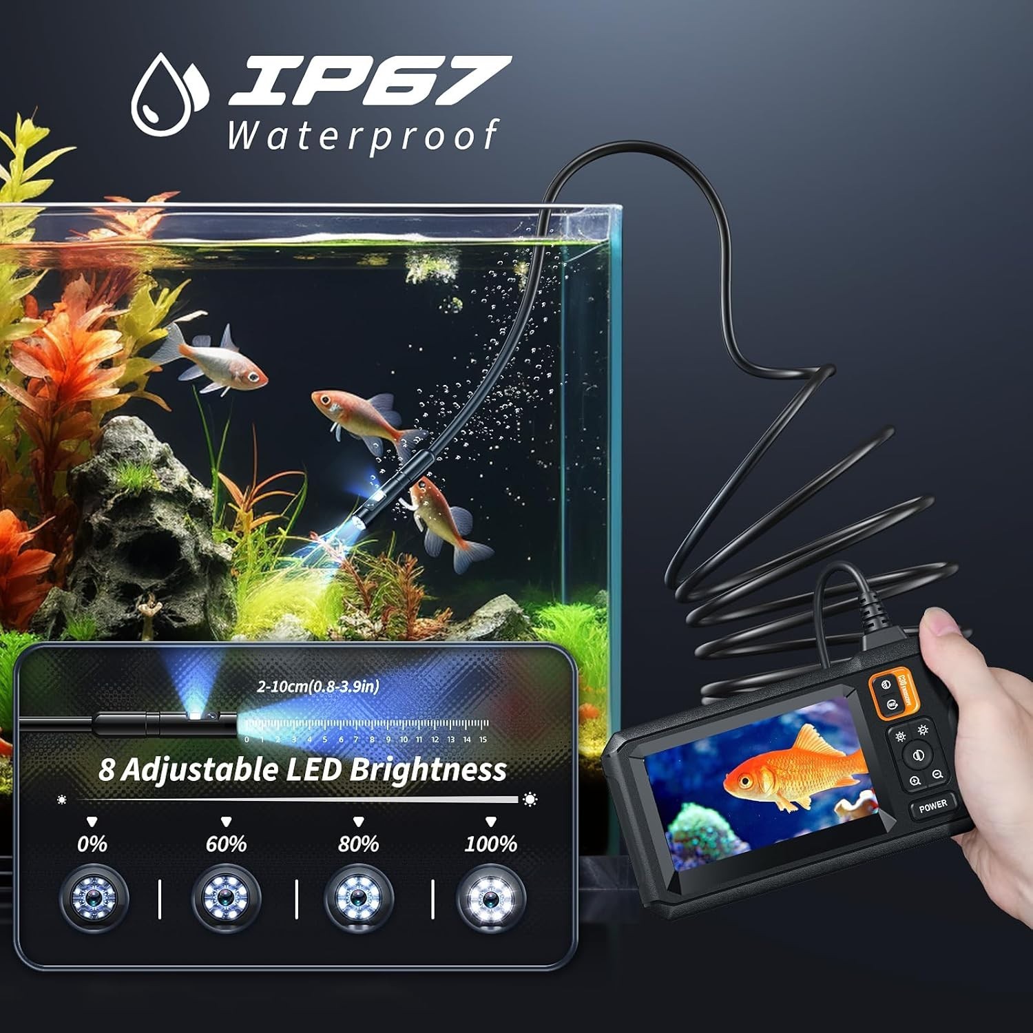 Endoscope with 4.3" Screen, 8 LED Lights, Waterproof