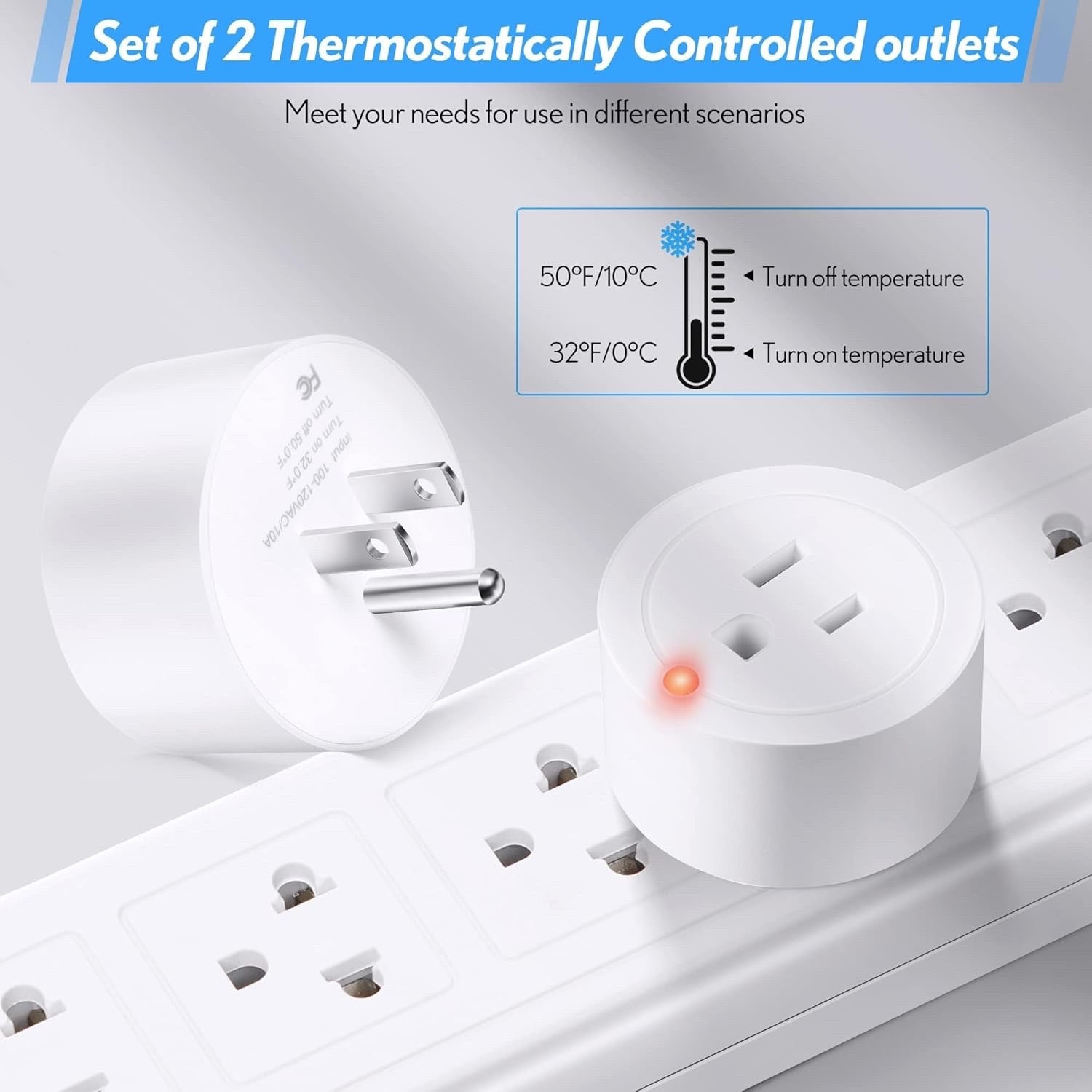 2-Pack Thermostat Outlet Plug On 32°F Off 50°F for Outdoor Heaters