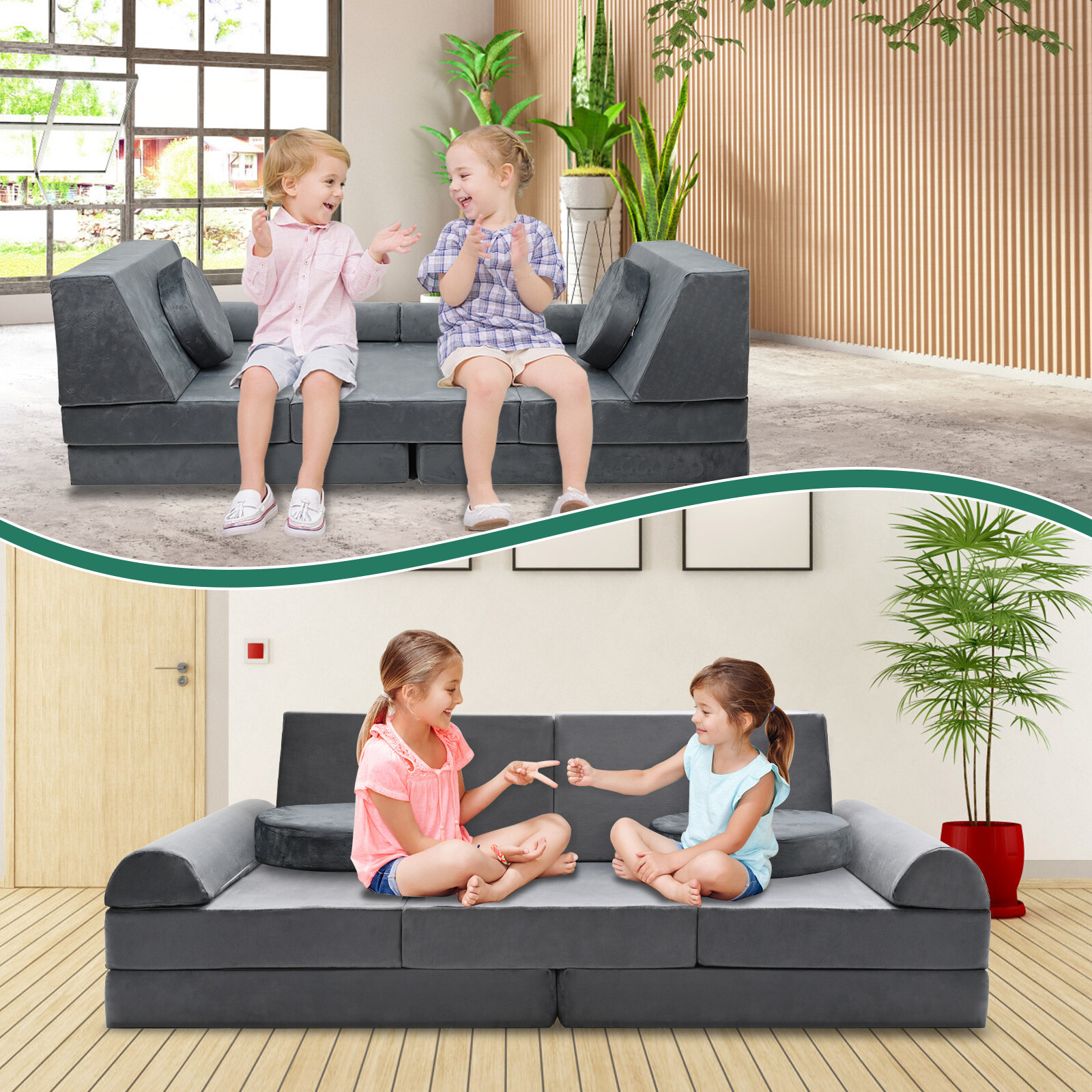 Kids Couch Play Set, 10/11 PCS Modular Kids Sofa Couch Nugget Couch Playhouse